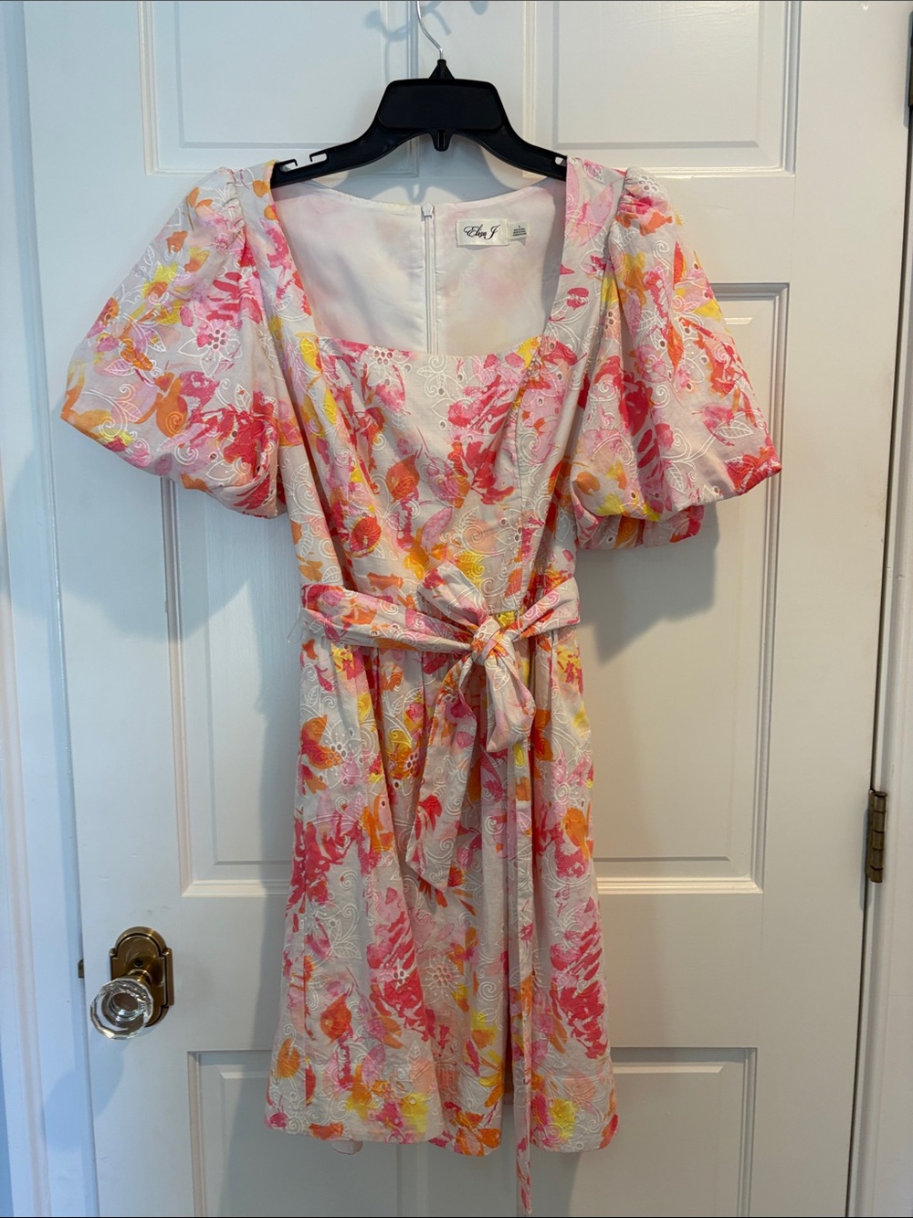Eliza J Pink, Yellow & Orange Floral Puff-Sleeve Mini Dress